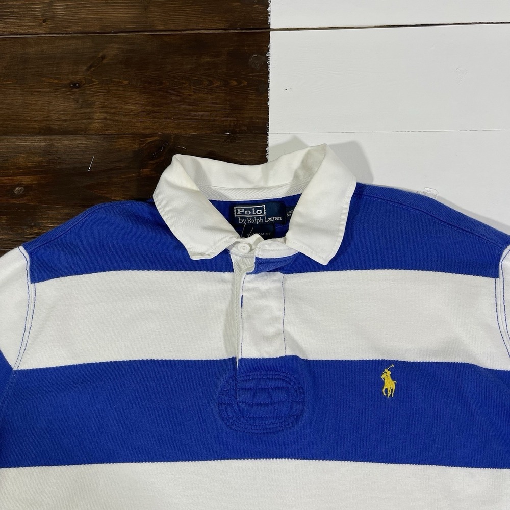 Vintage 90s Polo Ralph Lauren Rugby Shirt Men's Sz XL Royal Blue White Stripe - Picture 4 of 8